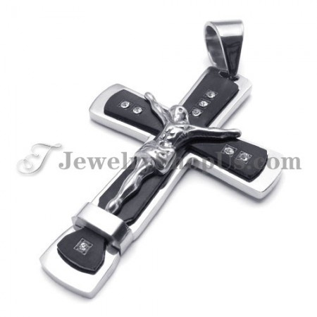 Classical Cross of Jesus Black Titanium Pendant