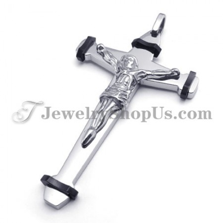Elegant Black Titanium Jesus Cross Pendant