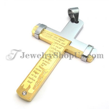 Elegant Gold Titanium Cross Pendant with Rhinestone