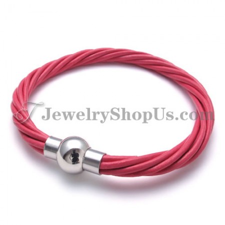 Fashion Pink Leather with Titanium Bracelet