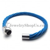 Fashion Blue Leather with Titanium Bracelet