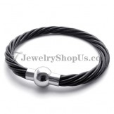 Fashion Black Leather with Titanium Bracelet