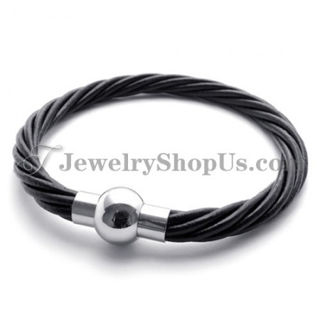 Fashion Black Leather with Titanium Bracelet
