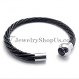 Fashion Black Leather with Titanium Bracelet