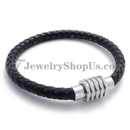 Fashion Leather and Titanium Bracelet
