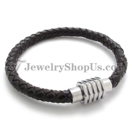 Fashion Titanium and Leather Bracelet