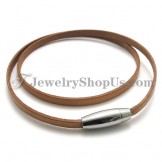 Fashion Brown Leather Bracelet with Titanium