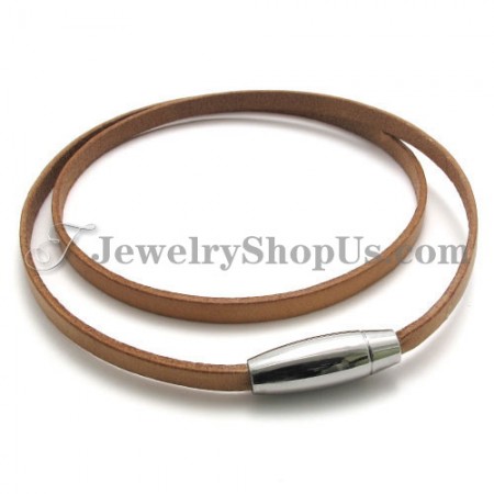 Fashion Brown Leather Bracelet with Titanium