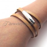 Fashion Brown Leather Bracelet with Titanium