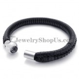 Elegant Black Titanium and Leather Bracelet
