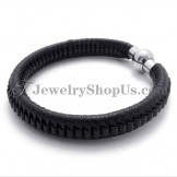 Elegant Black Titanium and Leather Bracelet