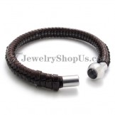 Elegant Brown Titanium and Leather Bracelet