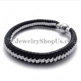 Elegant Black and White Titanium Leather Bracelet