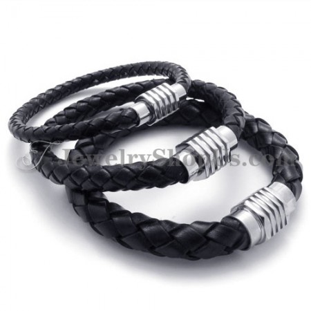 Elegant Black Titanium and Leather Bracelet