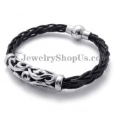 Gorgeous Black Leather with Titanium Bracelet