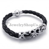Gorgeous Black Leather with Titanium Bracelet