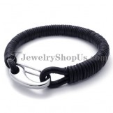 Fashion Black Leather Titanium Bracelet