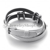 Fashion White Leather with Titanium Bracelet