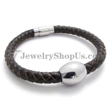Gorgeous Brown Leather Titanium Bracelet