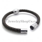 Gorgeous Brown Leather Titanium Bracelet
