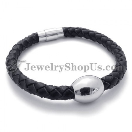 Fashion Brown Leather Titanium Bracelet