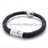 Fashion Brown Leather Titanium Bracelet