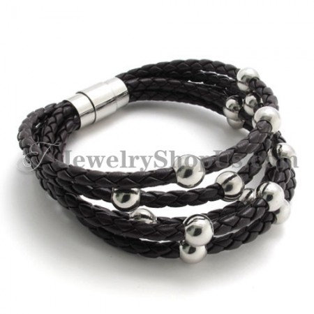 Fashion Brown Leather with Titanium Bracelet