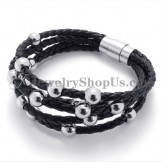 Fashion Black Leather with Titanium Bracelet