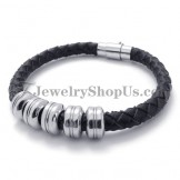 Fashion Black Leather and Titanium Bracelet