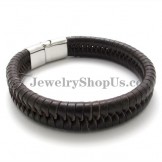 Elegant Brown Titanium with Leather Bracelet