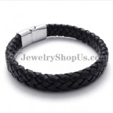 Elegant Black Titanium with Leather Bracelet