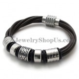Fashion Brown Leather and Titanium Bracelet