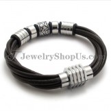 Fashion Brown Leather and Titanium Bracelet
