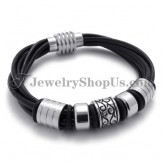 Elegant Black Leather and Titanium Bracelet