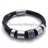 Elegant Black Leather with Titanium Bracelet