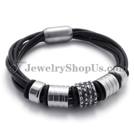 Elegant Black Leather with Titanium Bracelet