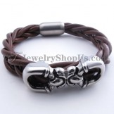 Fashion Brown Leather Titanium Bracelet