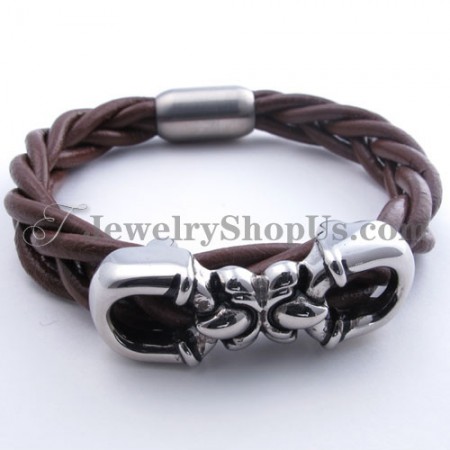 Fashion Brown Leather Titanium Bracelet