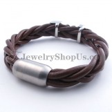 Fashion Brown Leather Titanium Bracelet