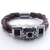 Fashion Brown Titanium Leather Bracelet