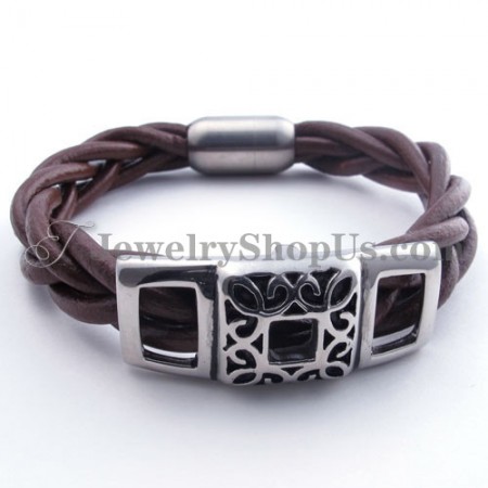 Fashion Brown Titanium Leather Bracelet
