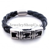 Elegant Black Titanium Leather Bracelet