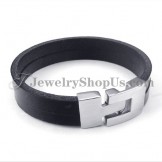 Elegant Black Leather Bracelet with Titanium