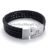 Elegant Black Leather and Titanium Bracelet