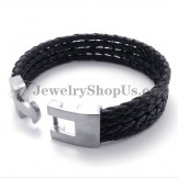 Elegant Black Leather and Titanium Bracelet