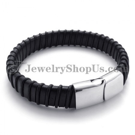 Gorgeous Black Titanium with Leather Bracelet