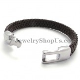 Elegant Brown Titanium and Leather Bracelet