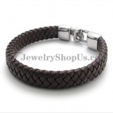 Elegant Brown Titanium and Leather Bracelet