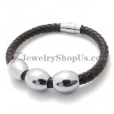 Fashion Brown Leather Titanium Bracelet
