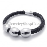 Fashion Black Leather Titanium Bracelet